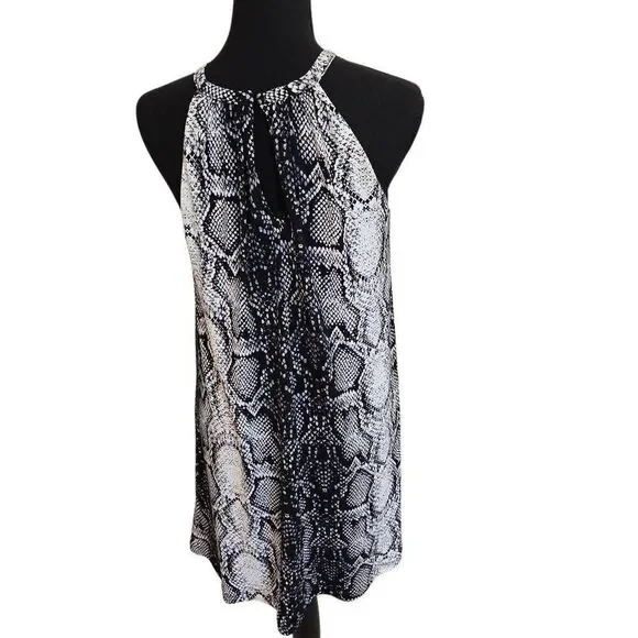 Nicole Miller Womens Snake Print Halter Sleeveless Mini Dress Black White Medium - Picture 4 of 11